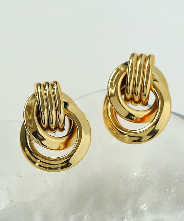 Simple Double Oval Striped Earrings Gold - floysun