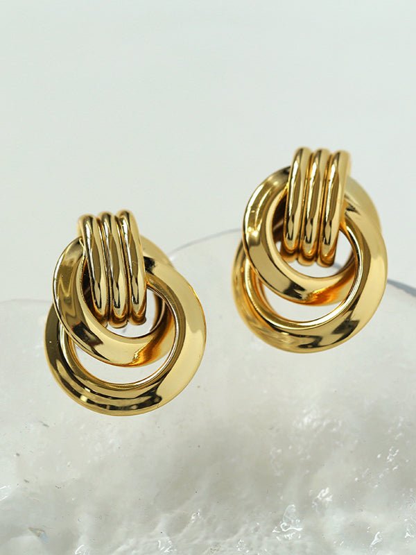 Simple Double Oval Striped Earrings Gold - floysun