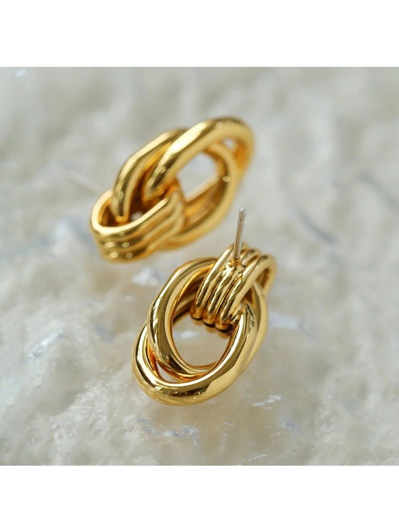 Simple Double Oval Striped Earrings Gold - floysun