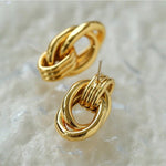 Simple Double Oval Striped Earrings Gold - floysun