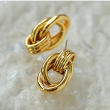 Simple Double Oval Striped Earrings Gold - floysun