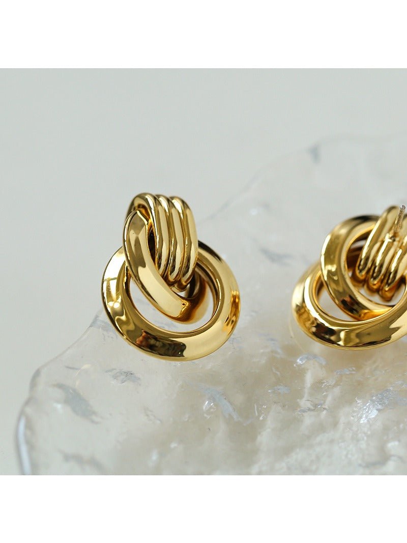 Simple Double Oval Striped Earrings Gold - floysun