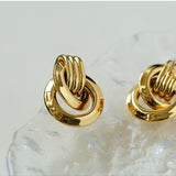 Simple Double Oval Striped Earrings Gold - floysun