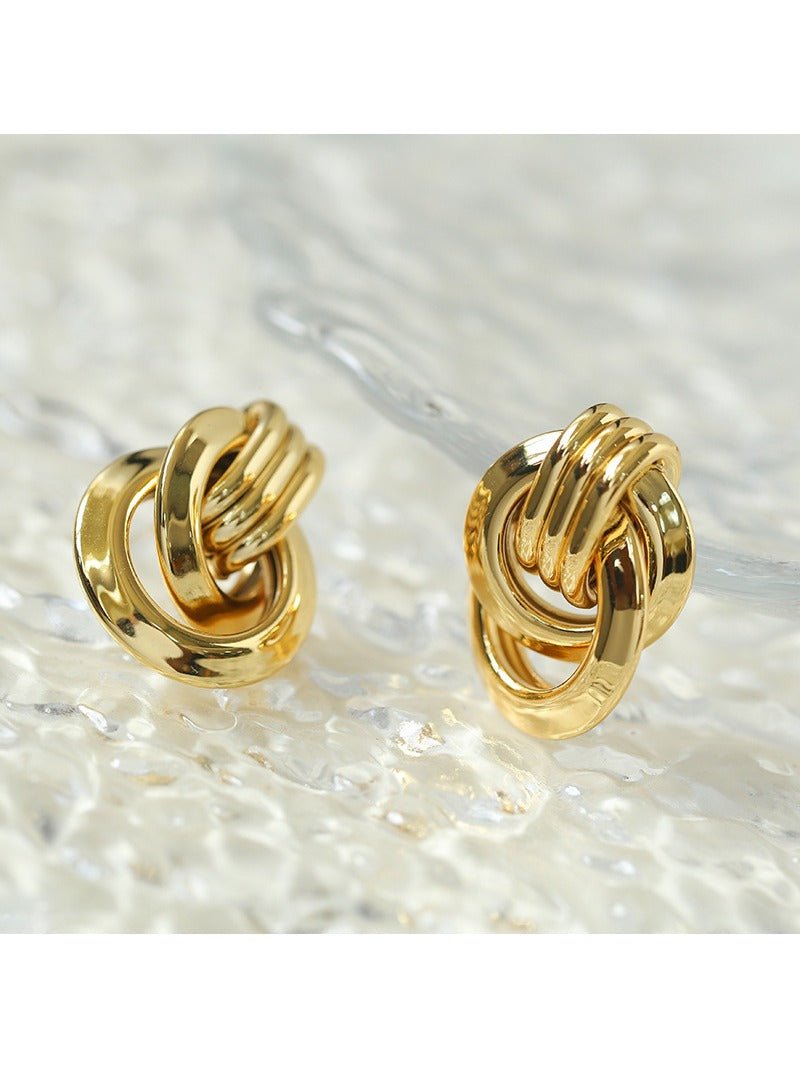 Simple Double Oval Striped Earrings Gold - floysun