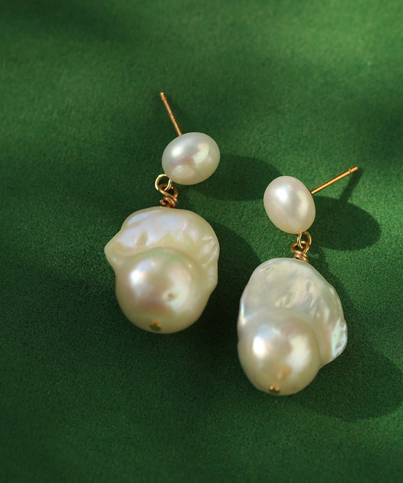 Simple Freshwater Baroque Pearl Drop Earrings - floysun