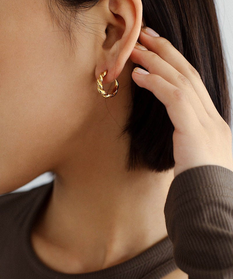 Simple Fried Dough Twists Hoop Earrings - floysun