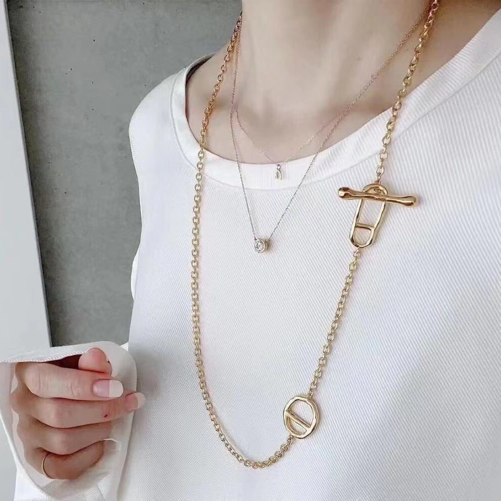 Simple Geometric Long Chain Necklace - floysun