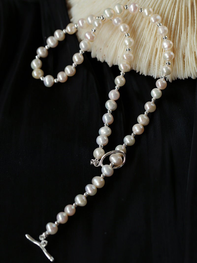 Simple Mini Pearl Silver Bead Necklace - floysun