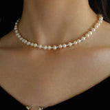 Simple Mini Pearl Silver Bead Necklace - floysun