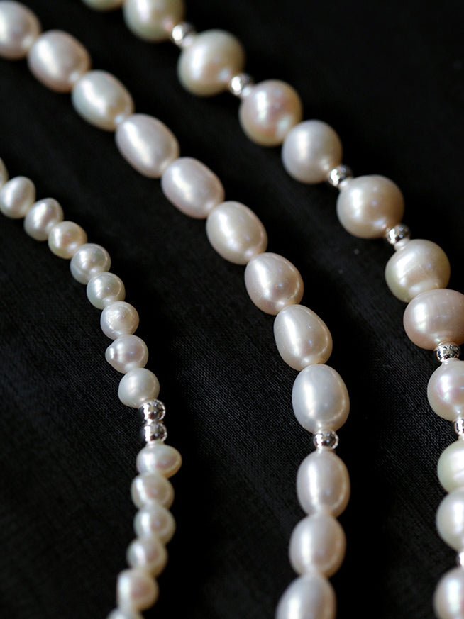 Simple Mini Pearl Silver Bead Necklace - floysun