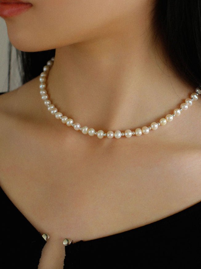 Simple Mini Pearl Silver Bead Necklace - floysun