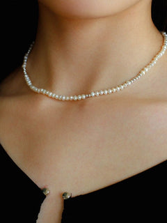 Simple Mini Pearl Silver Bead Necklace - floysun