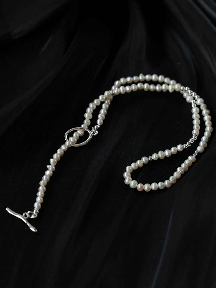 Simple Mini Pearl Silver Bead Necklace - floysun