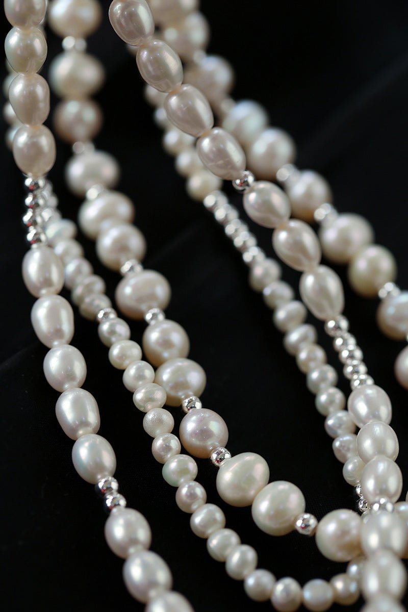 Simple Mini Pearl Silver Bead Necklace - floysun