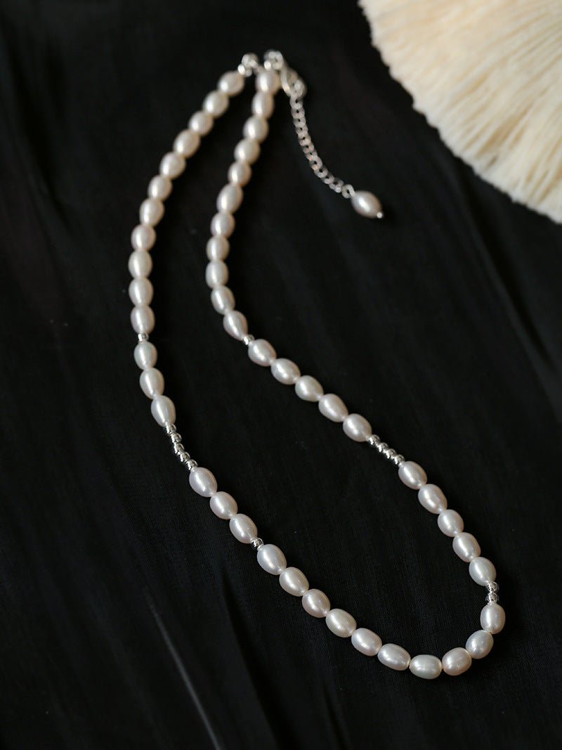 Simple Mini Pearl Silver Bead Necklace - floysun