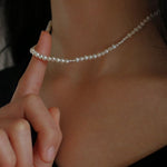 Simple Mini Pearl Silver Bead Necklace - floysun