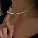 Simple Mini Pearl Silver Bead Necklace - floysun