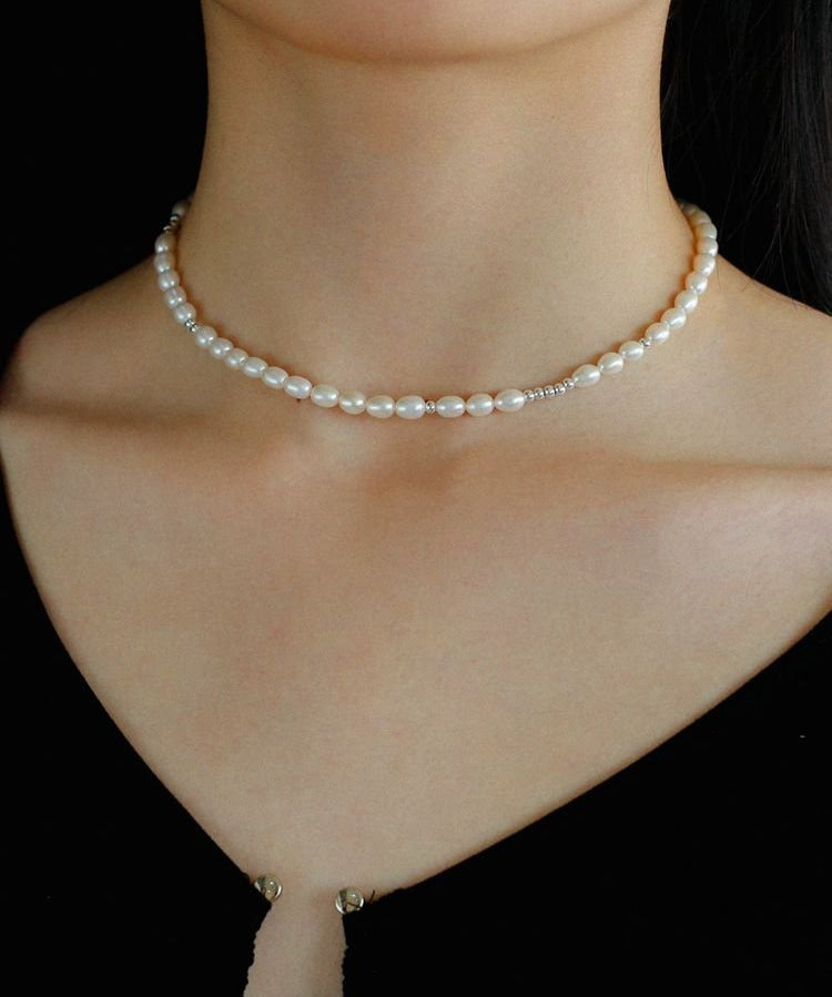 Simple Mini Pearl Silver Bead Necklace - floysun