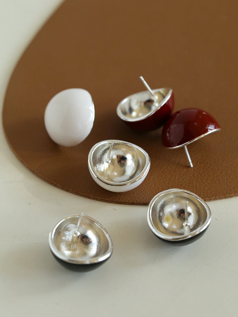 Simple Niche Semi - round Ball Enamel Glaze Stud Earrings - floysun