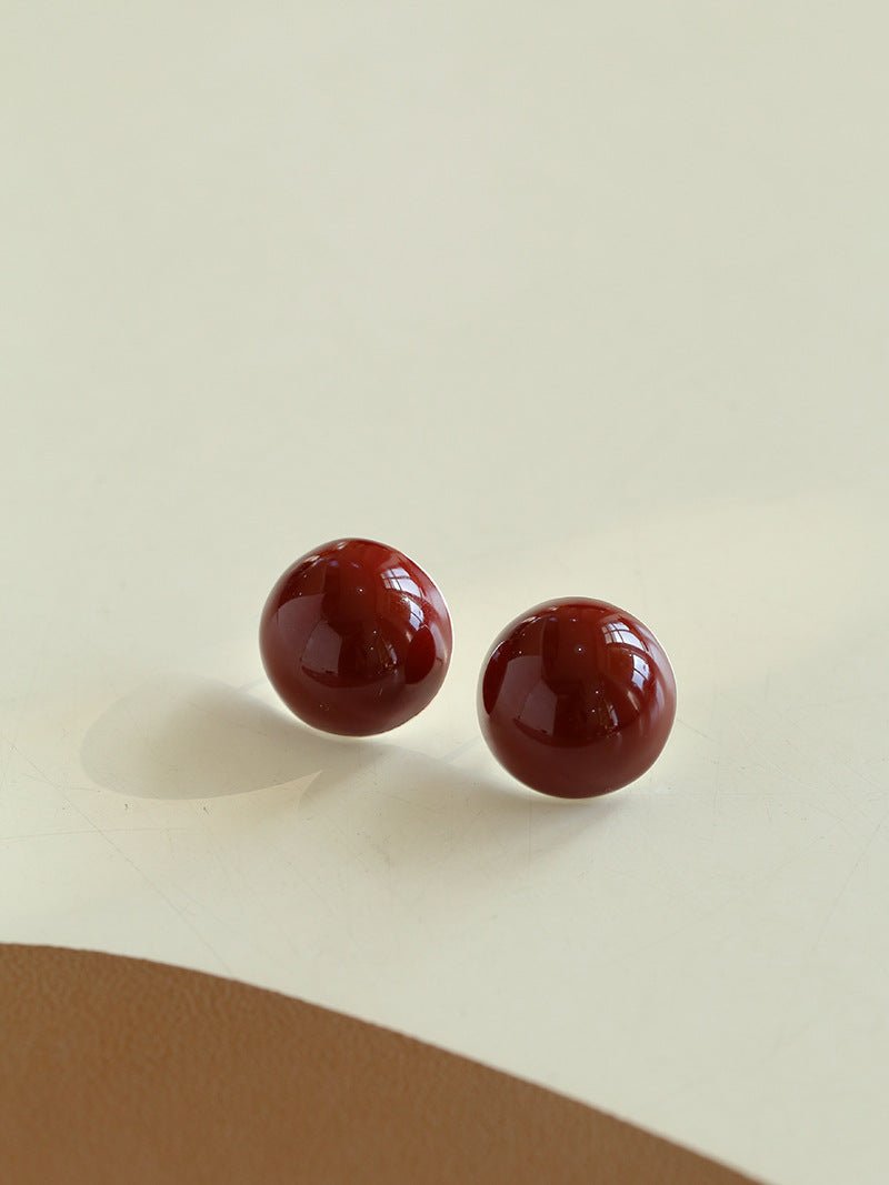 Simple Niche Semi - round Ball Enamel Glaze Stud Earrings - floysun