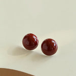 Simple Niche Semi - round Ball Enamel Glaze Stud Earrings - floysun