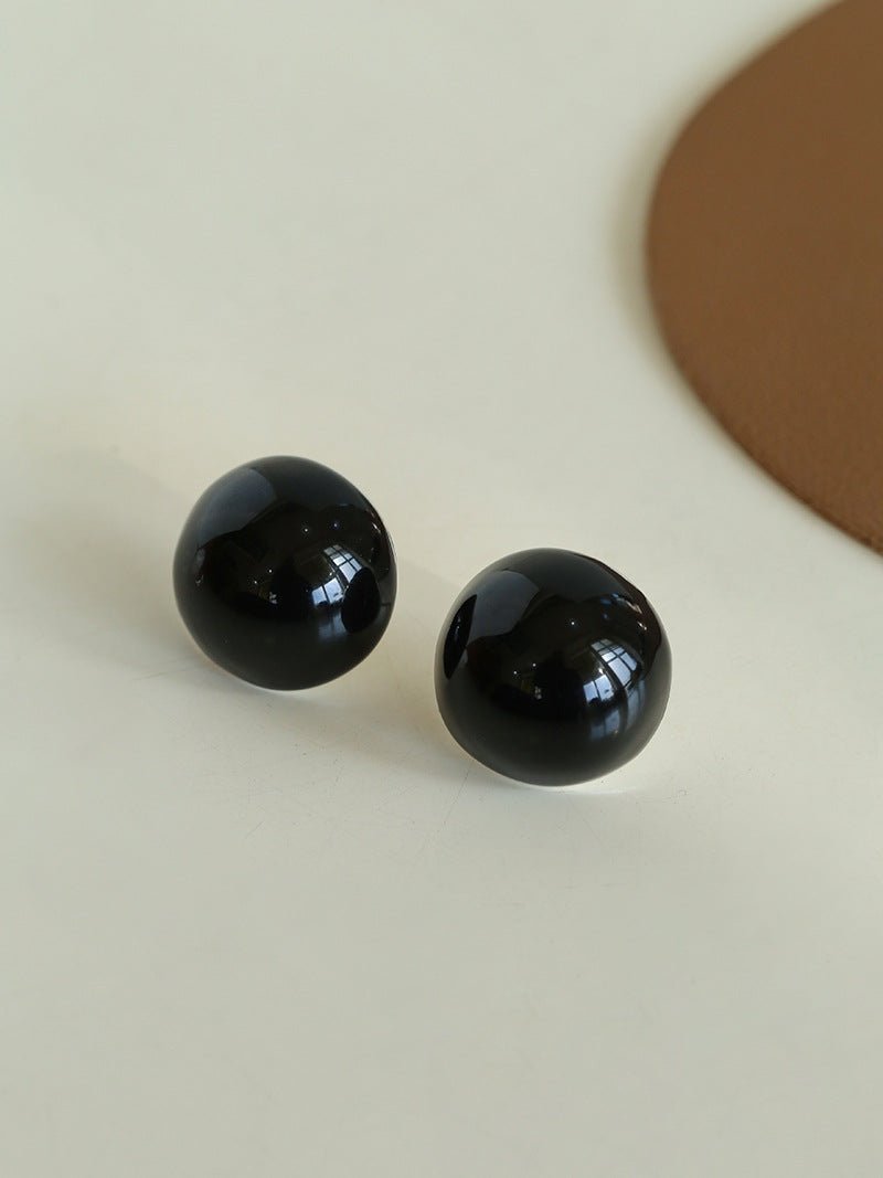 Simple Niche Semi - round Ball Enamel Glaze Stud Earrings - floysun