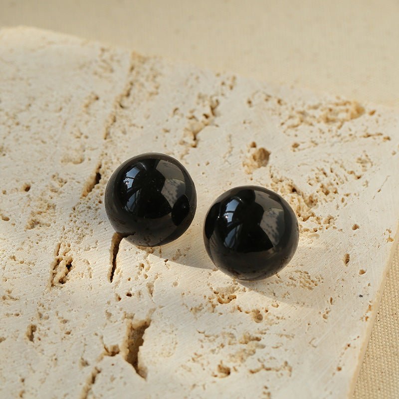 Simple Niche Semi - round Ball Enamel Glaze Stud Earrings - floysun