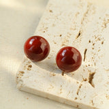 Simple Niche Semi - round Ball Enamel Glaze Stud Earrings - floysun