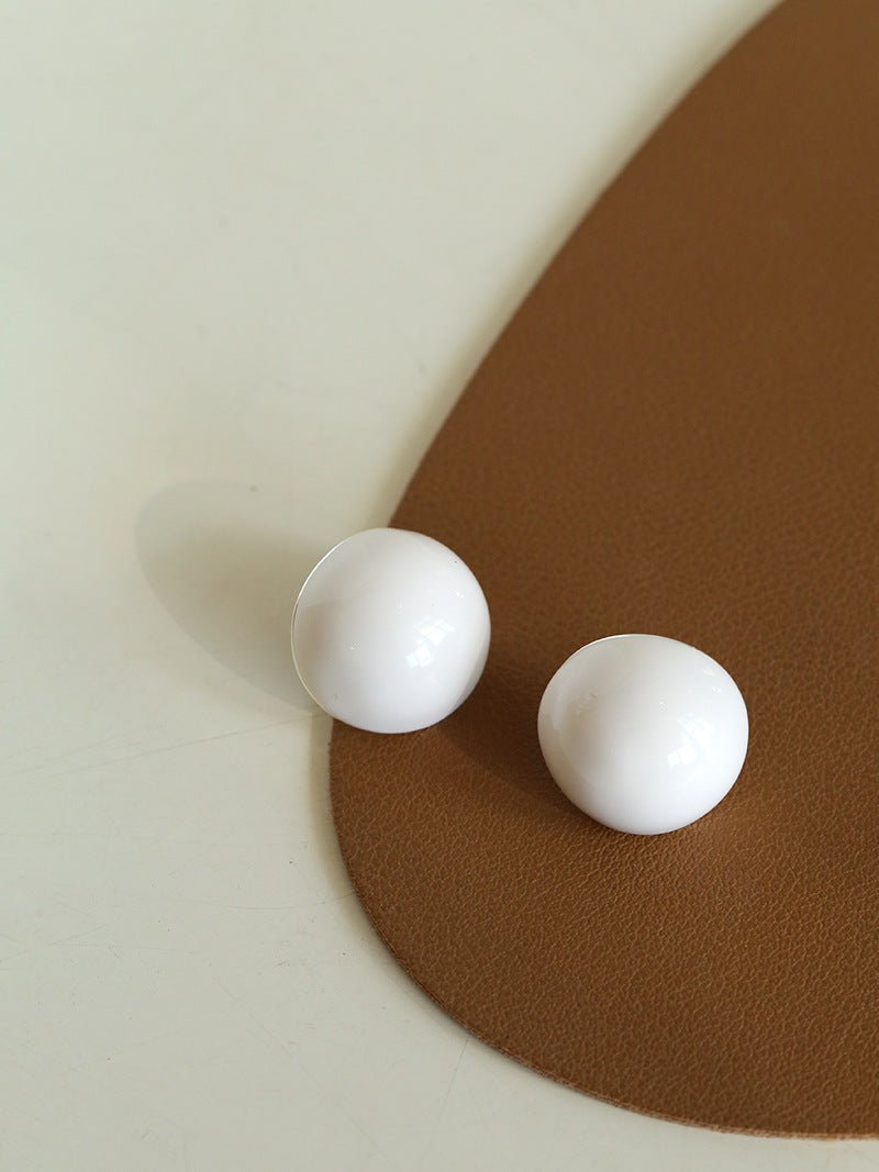 Simple Niche Semi - round Ball Enamel Glaze Stud Earrings - floysun