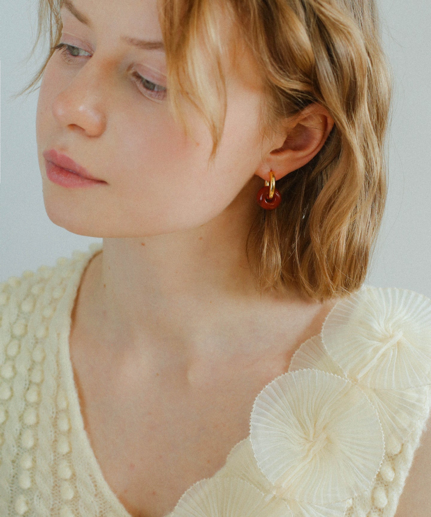 Simple Red Agate Stone Hoops Earrings - floysun