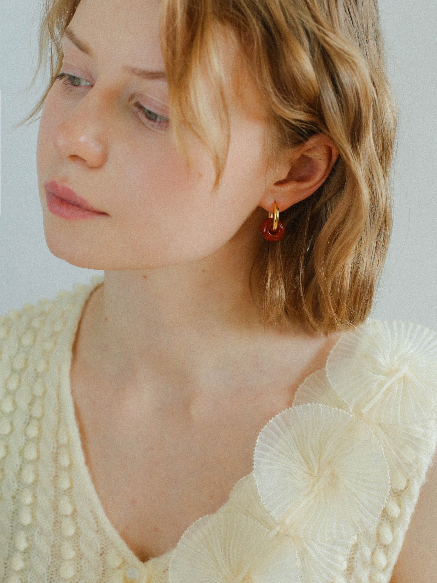 Simple Red Agate Stone Hoops Earrings - floysun