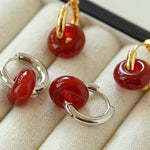 Simple Red Agate Stone Hoops Earrings - floysun