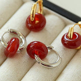 Simple Red Agate Stone Hoops Earrings - floysun