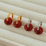 Simple Red Agate Stone Hoops Earrings - floysun