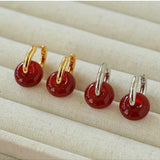 Simple Red Agate Stone Hoops Earrings - floysun