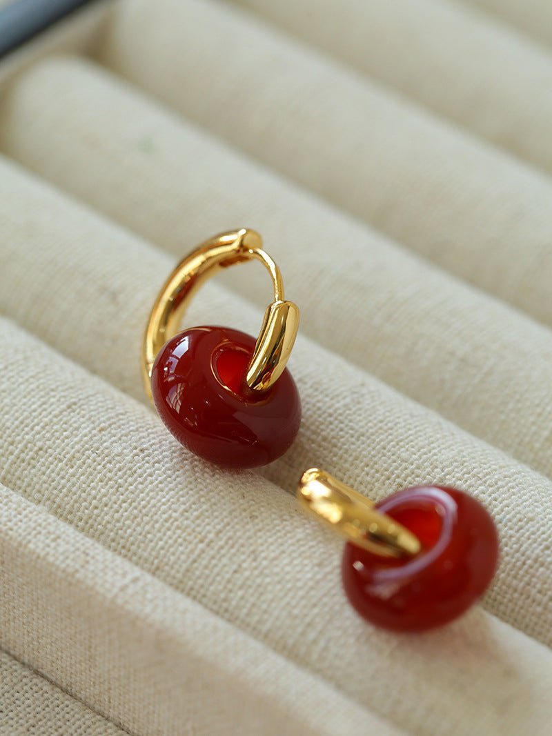 Simple Red Agate Stone Hoops Earrings - floysun