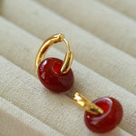 Simple Red Agate Stone Hoops Earrings - floysun