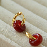 Simple Red Agate Stone Hoops Earrings - floysun