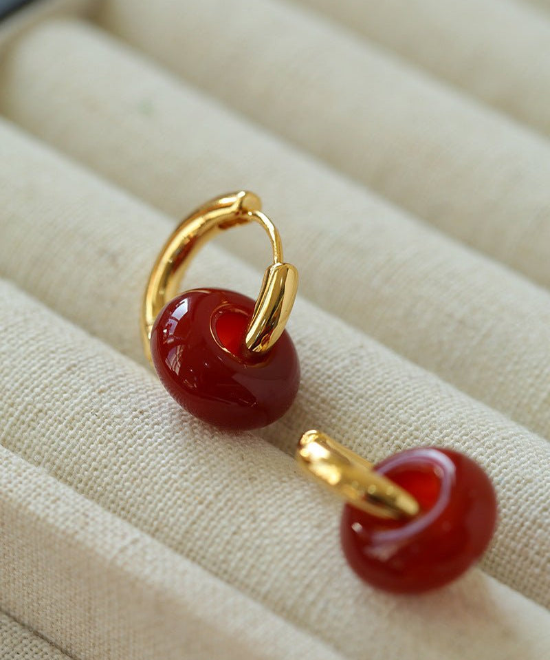 Simple Red Agate Stone Hoops Earrings - floysun