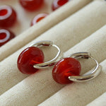 Simple Red Agate Stone Hoops Earrings - floysun