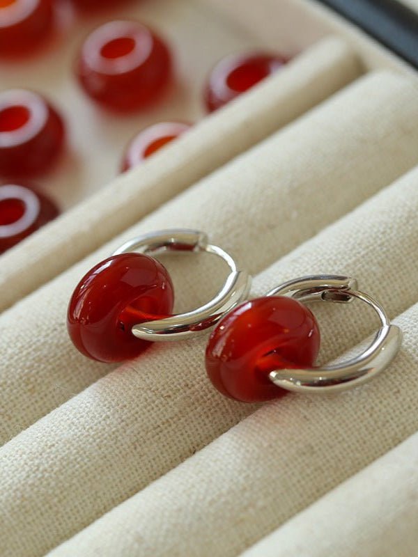 Simple Red Agate Stone Hoops Earrings - floysun