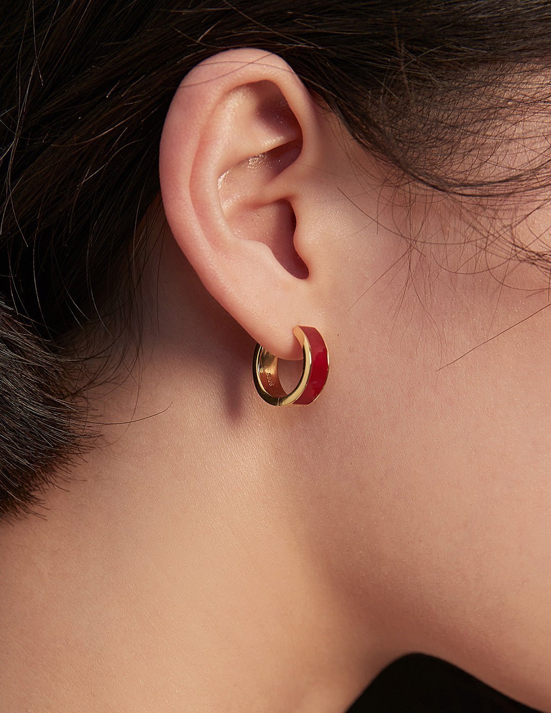 Simple Red Glaze Enamel Hoops Earrings - floysun