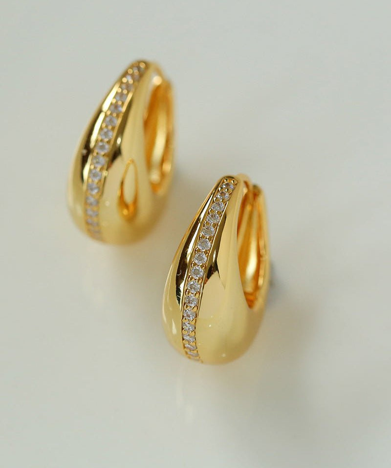 Simple Retro U - shaped Gold and Silver Diamond Earrings - floysun