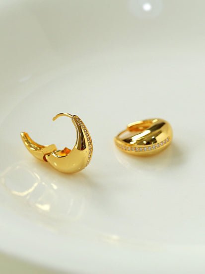 Simple Retro U - shaped Gold and Silver Diamond Earrings - floysun