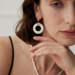 Simple Round Mother of Pearl Drop Earrings - floysun