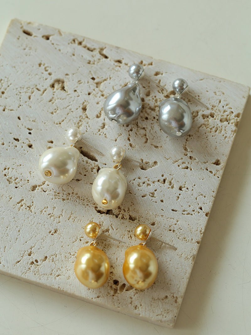 Simple Single Baroque Pearl Short Drop Earrings - floysun