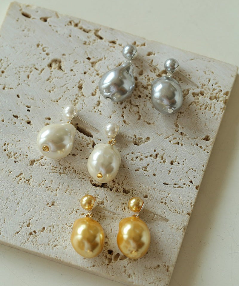 Simple Single Baroque Pearl Short Drop Earrings - floysun