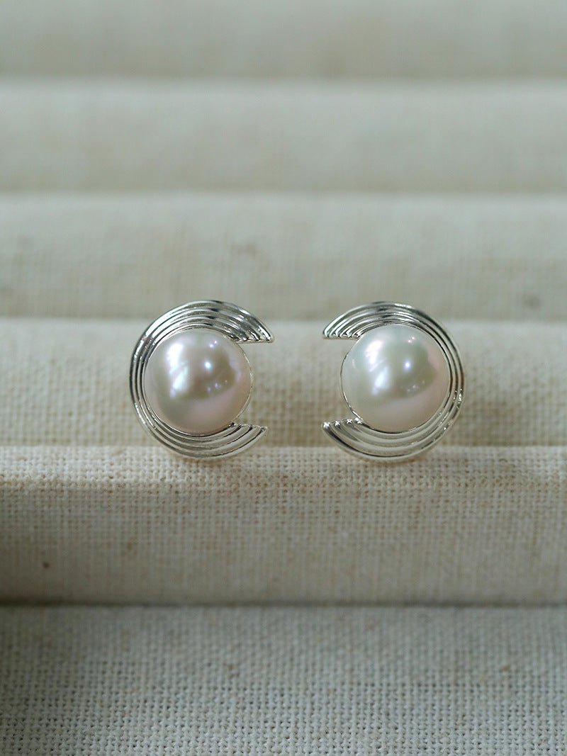 Simple Spiral Pearl Stud Earrings - floysun