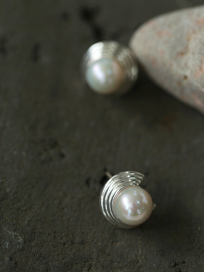 Simple Spiral Pearl Stud Earrings - floysun