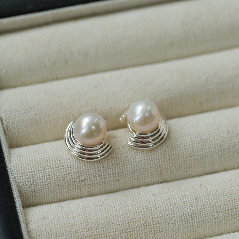 Simple Spiral Pearl Stud Earrings - floysun